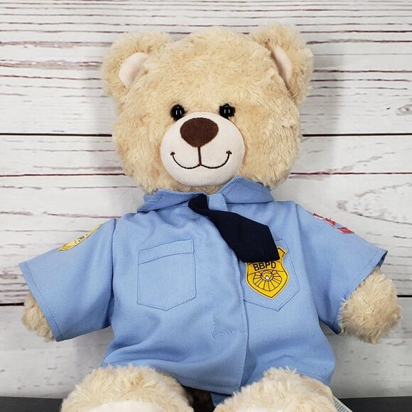 Built A Bear Workshop Cream Teddy Bear Plush with Police Uniform 17'' - Picture 2 of 12